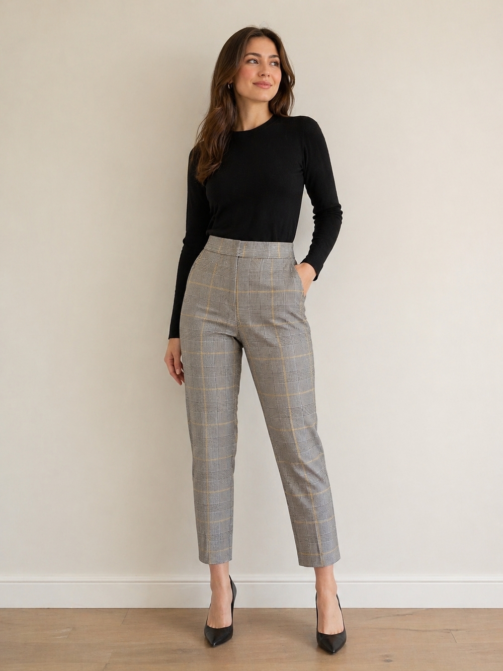 Babaton Plaid 3/4 Length Dress Pants – Tailored Fit